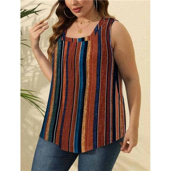 Summer Tank Tops for Women Loose Fit Pleated Square Neck Sleeveless - Picture 4 of 6